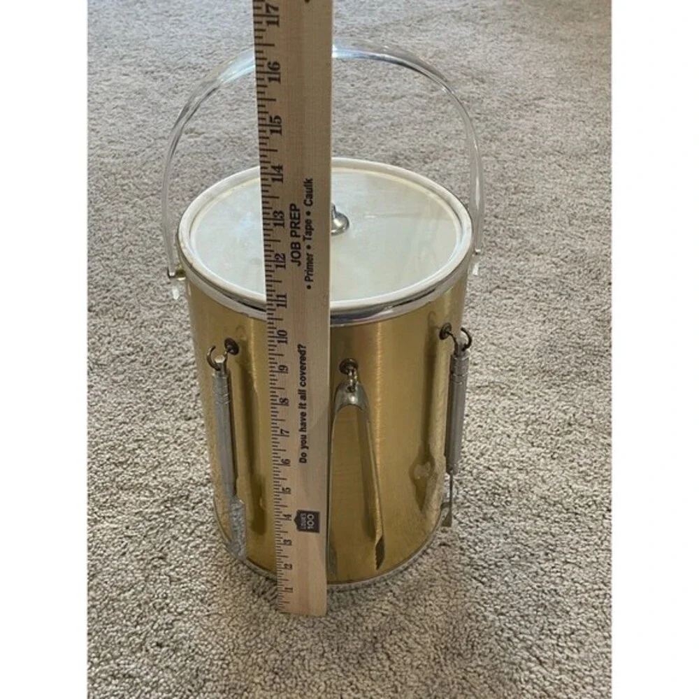 Ice Bucket Brushed Gold Silver Clear Lucite Handle‎ & Lid 3 Tools Box Vintage