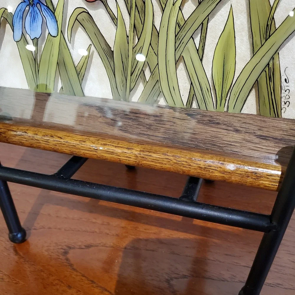 Reverse-Painted glass floral‎ wooden tray by Susie Kostka