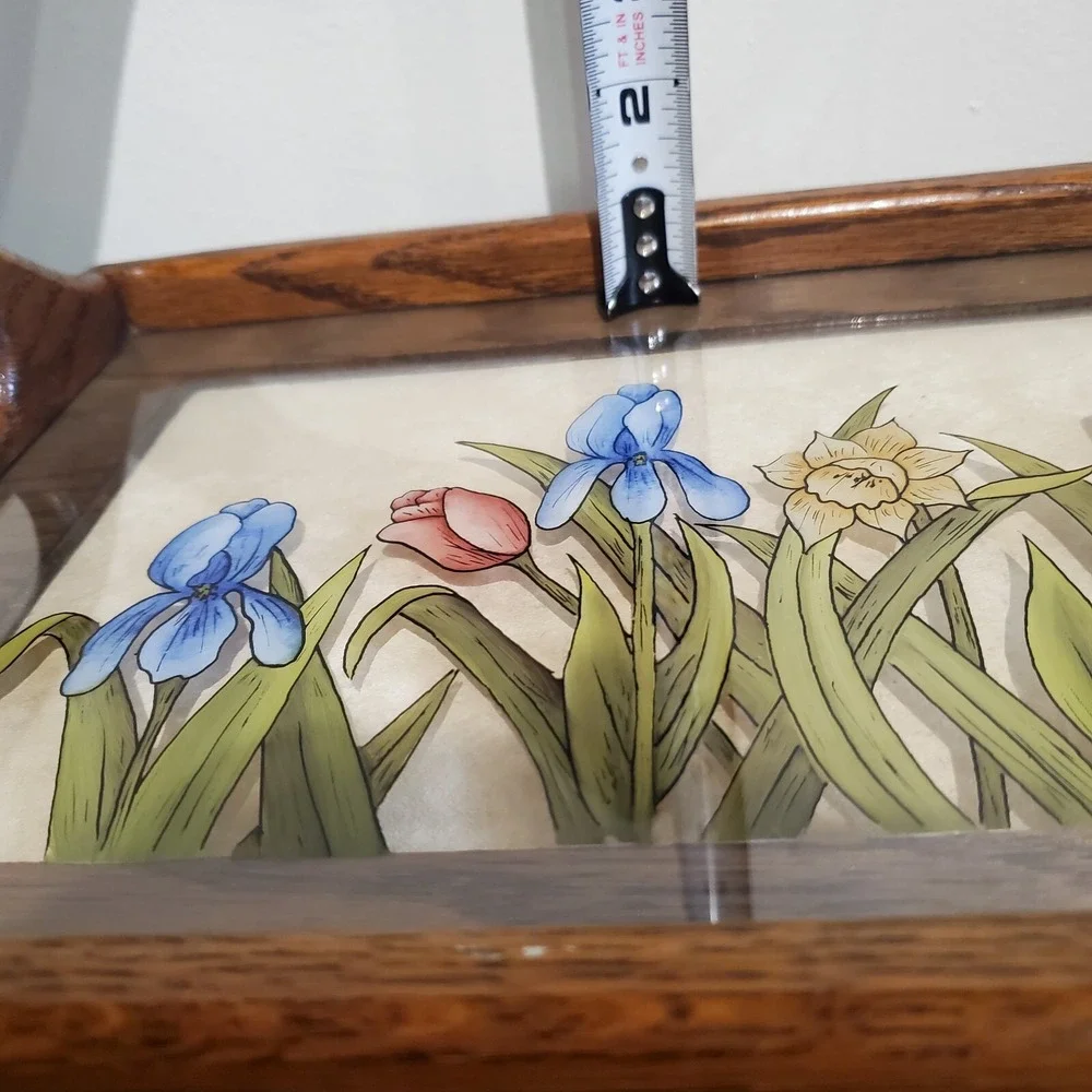 Reverse-Painted glass floral‎ wooden tray by Susie Kostka