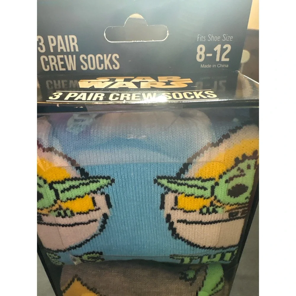 Star Wars The Mandalorian‎ Baby Yoda 3 Pair Crew Socks Men's Size 8-12