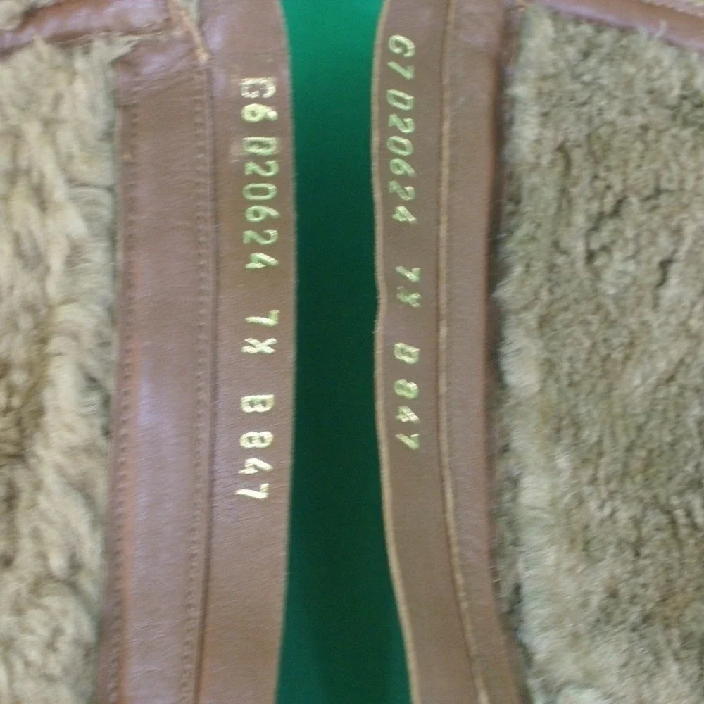 Cole Haan Tan Leather Shearling Lined Tall Lace Up Boots Zip Scalloped Trim W7.5