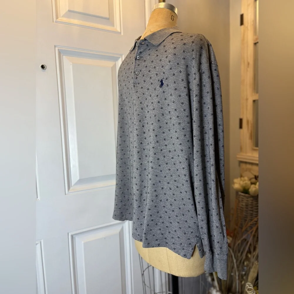 Ralph Lauren Gray and Blue Long Sleeve Classic‎ Fit Polo Shirt Size Large