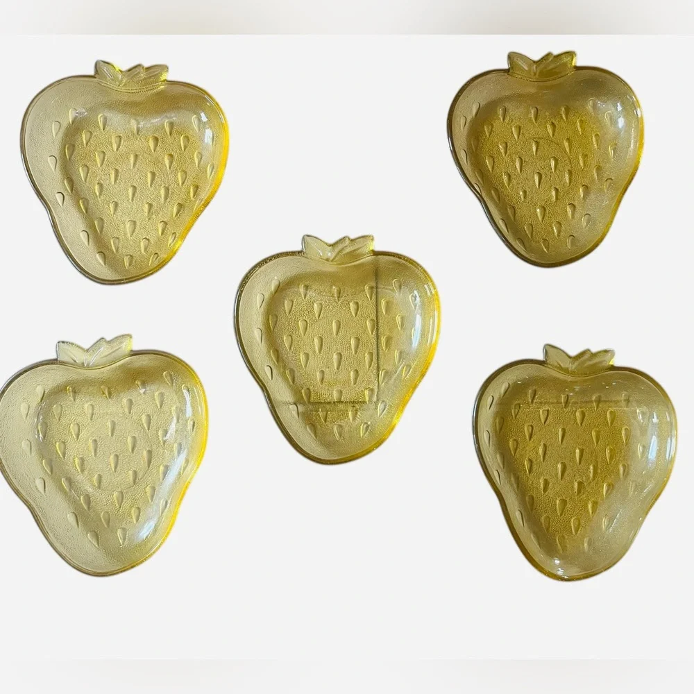 vintage hazel atlas yellow amber colored glass strawberry dish set of five