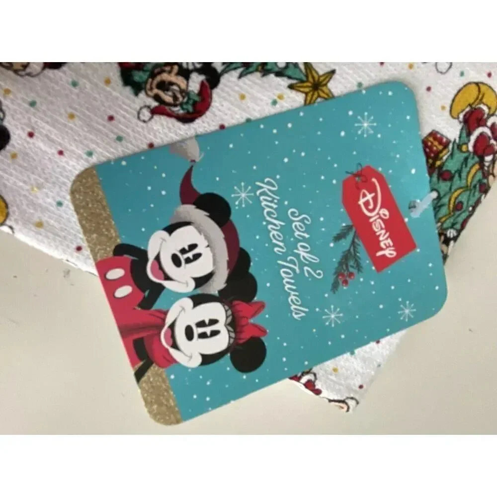 2 Pack Disney‎ Mickey and Minnie Mouse Christmas Tree Kitchen Towels Holiday NEW