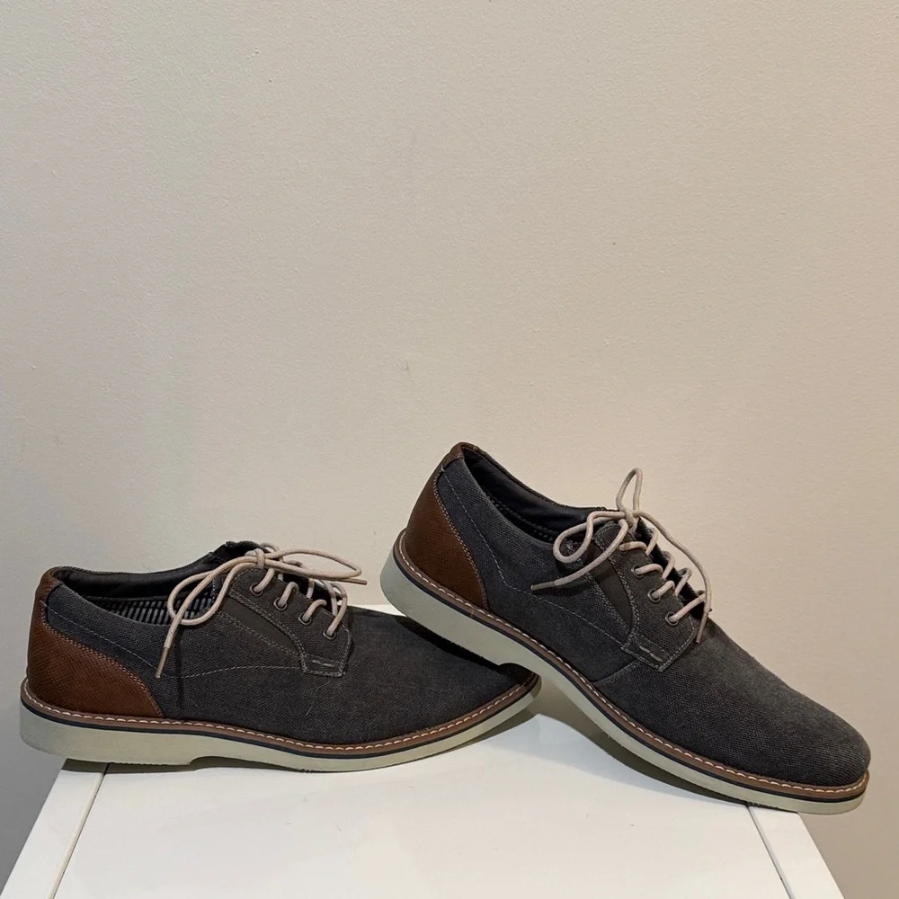 Nunn Bush Men's Barkley Charcoal Canvas Oxfords with Brown Trim size 10.5