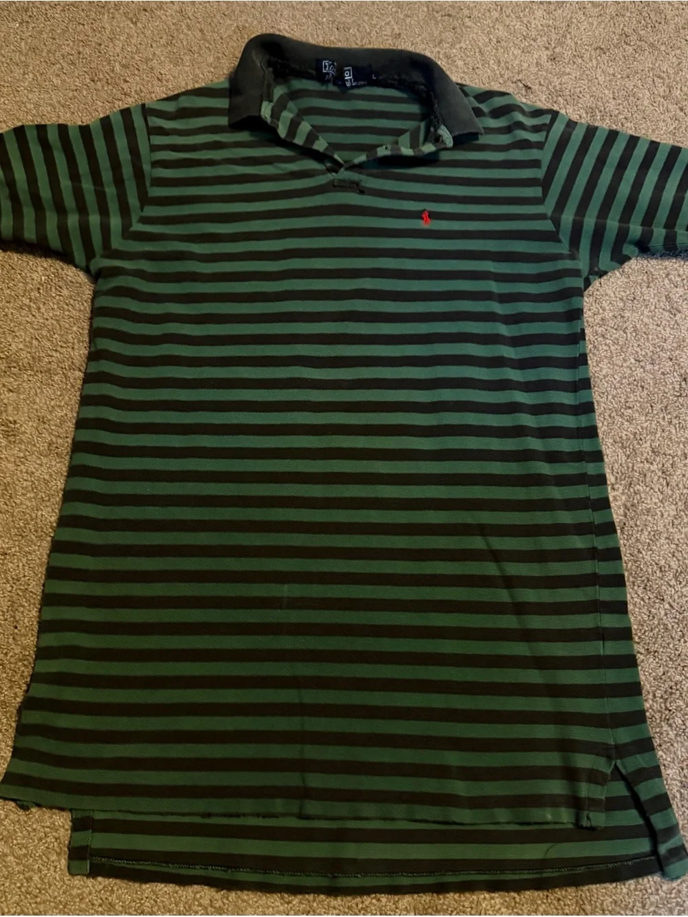 Vintage Ralph Lauren Green and Black Striped Polo Shirt
