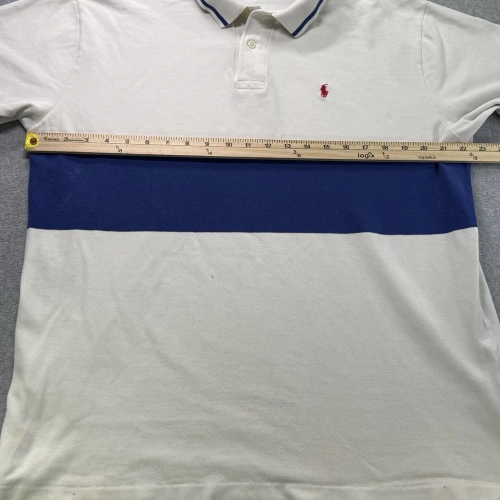 Y2K Polo by Ralph Lauren Colorblock Polo Shirt XL Cream‎ Navy Stripe Vintage