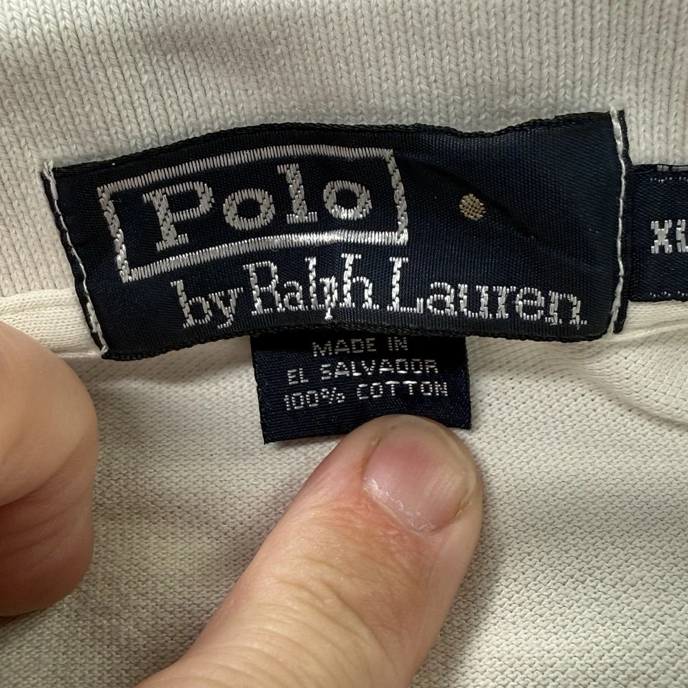 Y2K Polo by Ralph Lauren Colorblock Polo Shirt XL Cream‎ Navy Stripe Vintage