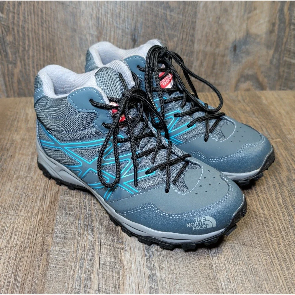 The North Face Jr HedgeHog Hiker Shoes Gray Blue Kids Size 3.5 Lace Up High Top