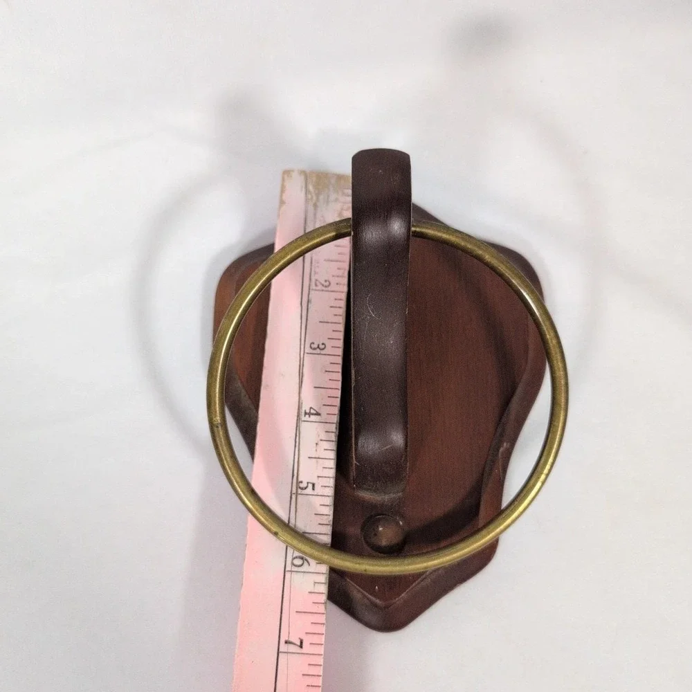 VTG Wood & Polished Brass Wall Mount Towel Rings Cottagecore