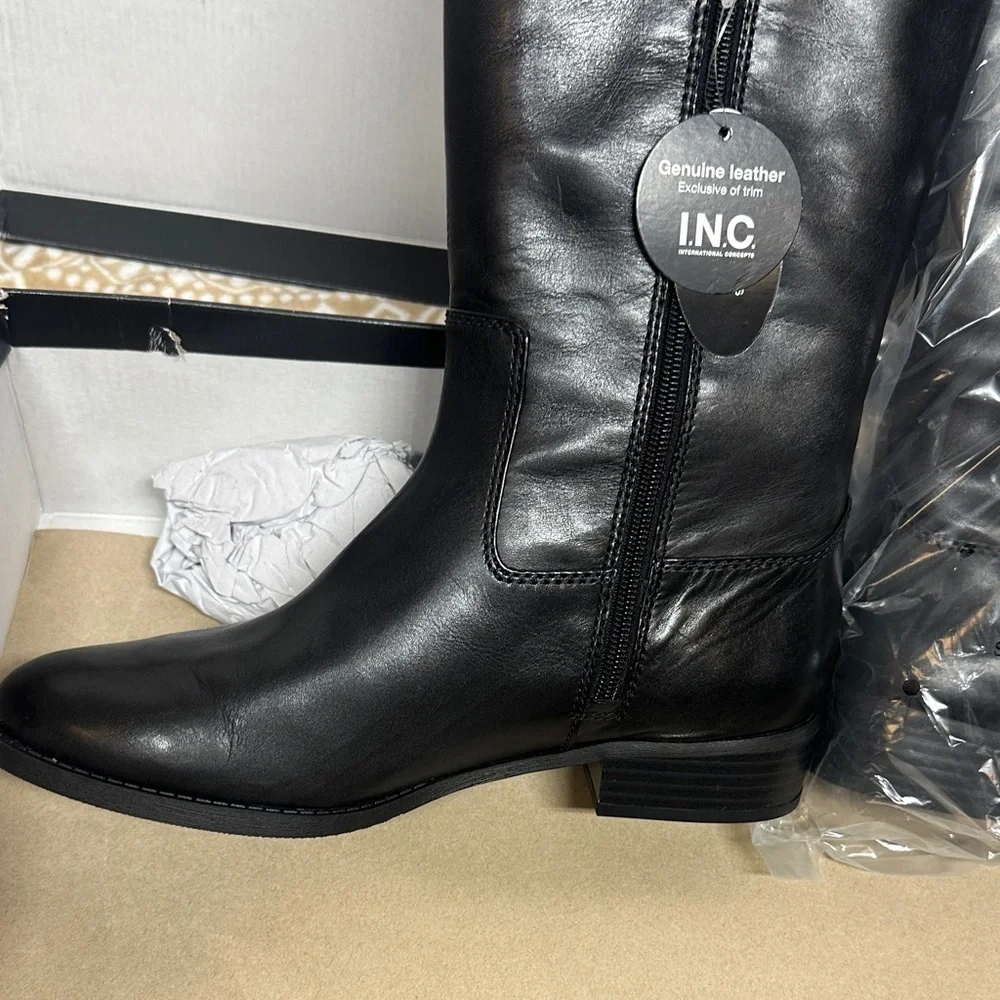 INC International Concepts Womens Fawne Black Leather Boots