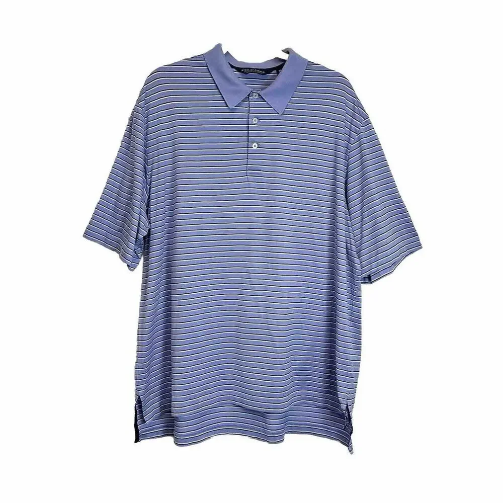 Polo Golf Ralph Lauren Men’s XL Blue Striped‎ Short Sleeve 100% Pima Cotton Soft