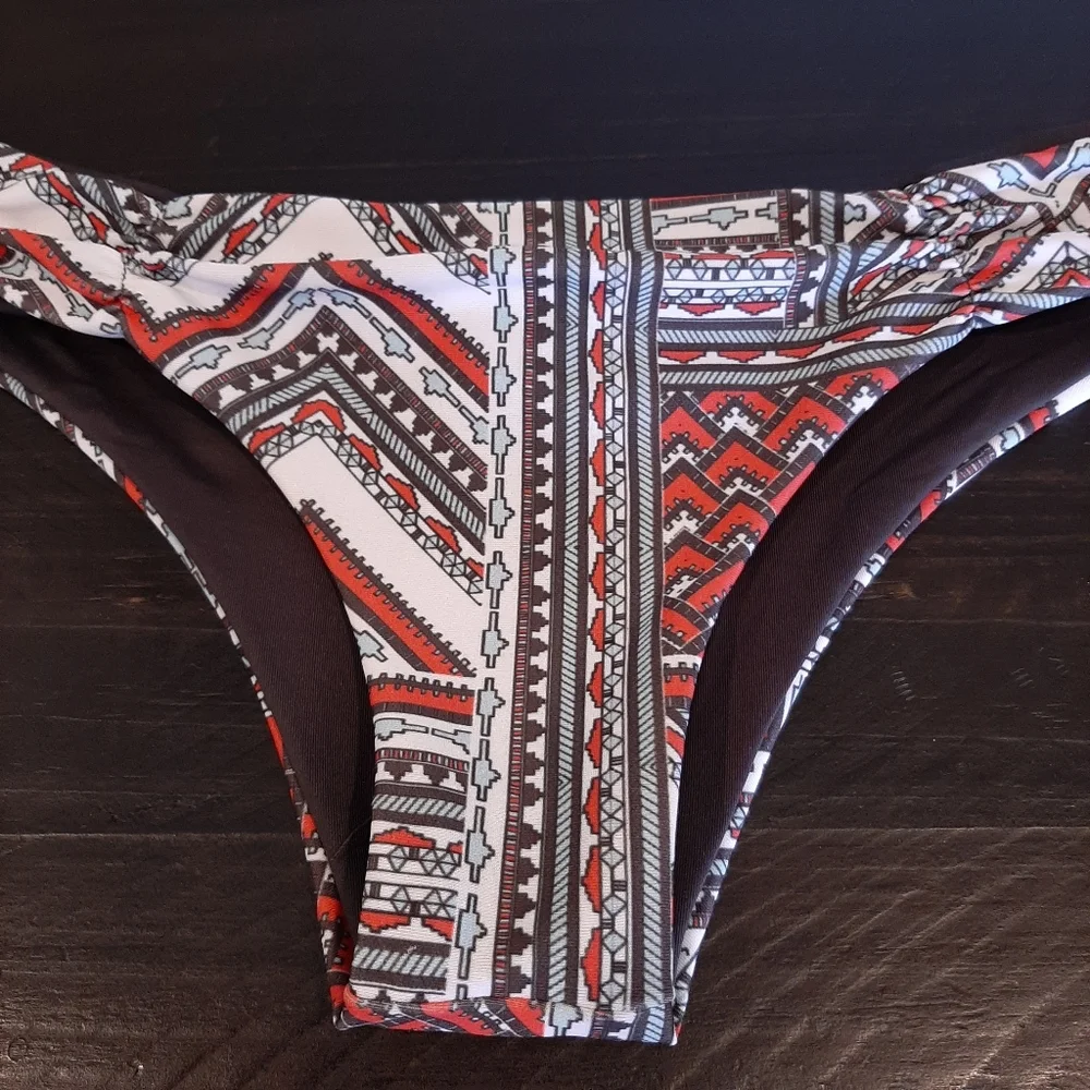 L*SPACE Serafina Ruched Bikini Bottom Aztec Print Reversible Swimwear