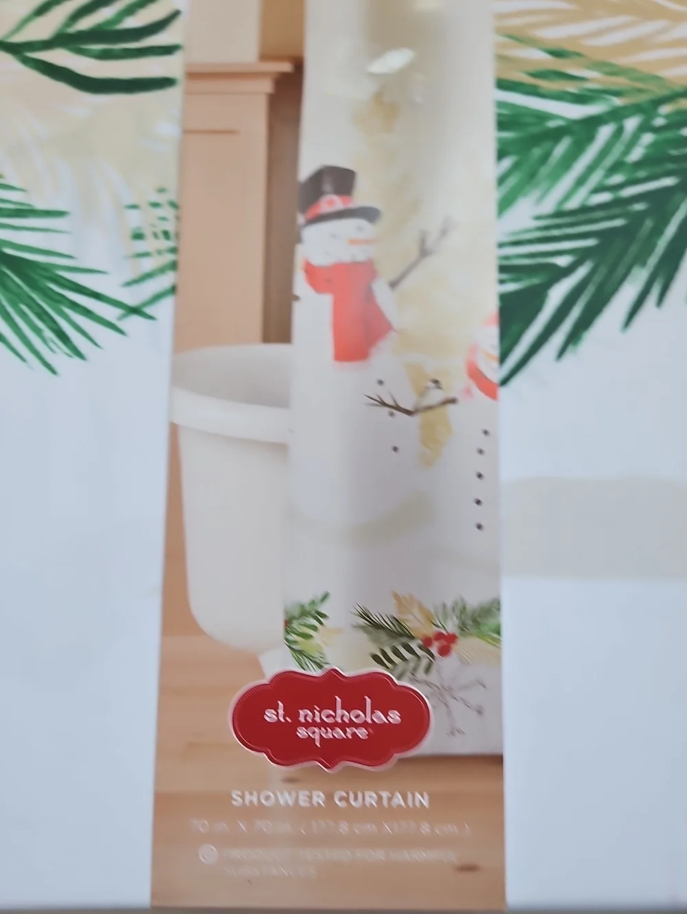 NWTSt. Nicholas Square White Shower Curtain with Green and Red Holiday Accents