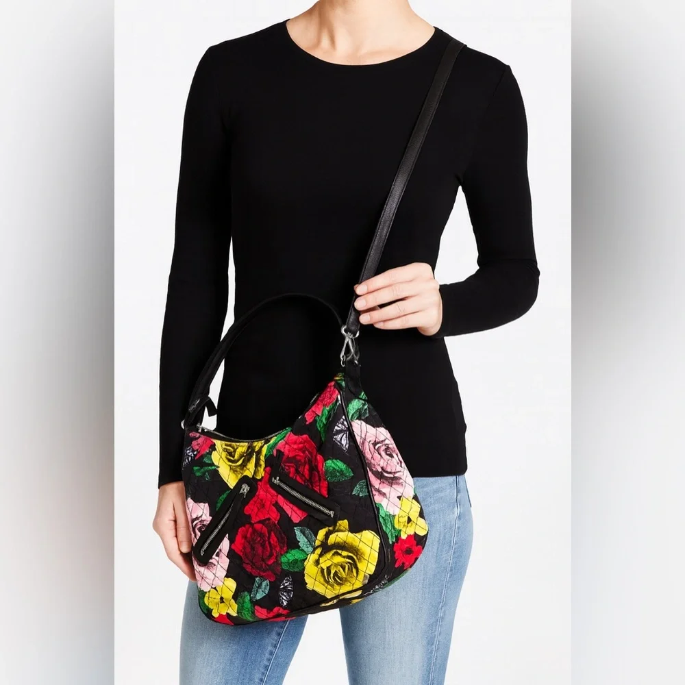 Vera Bradley Vivian Hobo Bag Havana Rose Retired Floral Large Purse