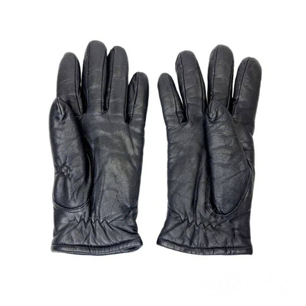 Black Leather Knit Winter Womens Gloves Small