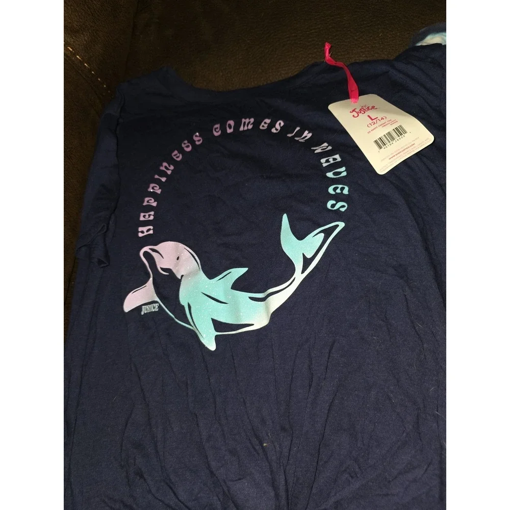 Justice happiness comes in waves dolphin top and tie dye leggings size 12 14 nwt