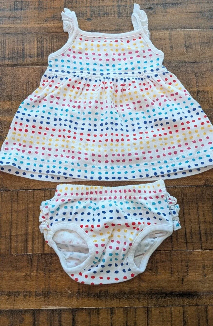 Hanna Andersson White Polka Dot Dress & Diaper Cover - Multicolor Dots, 3-6m