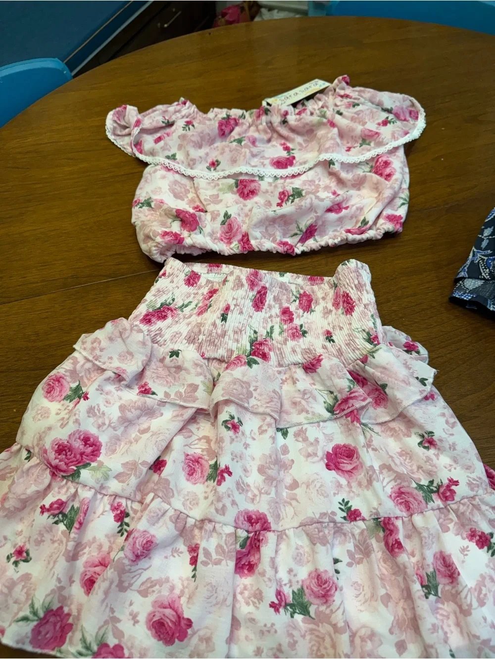 Sara Sara Girls Pink Floral Two-Piece skirt Set