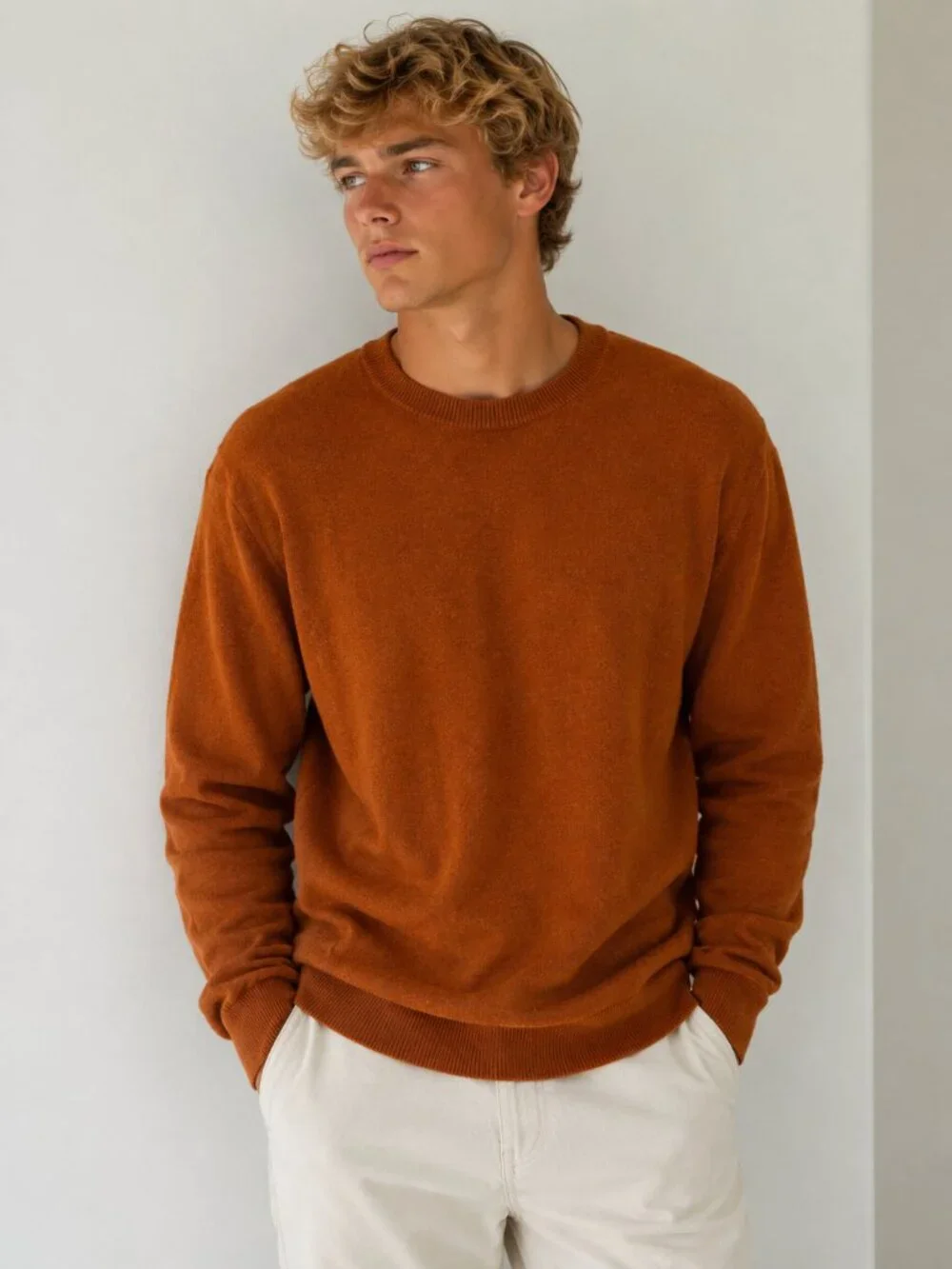 J. Crew Men’s Crewneck Cashmere Sweater in Rust Orange Size Small 54862