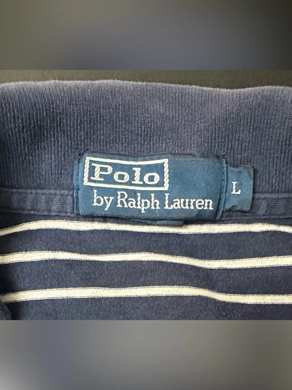 Ralph Lauren Men’s Navy and White Striped Polo