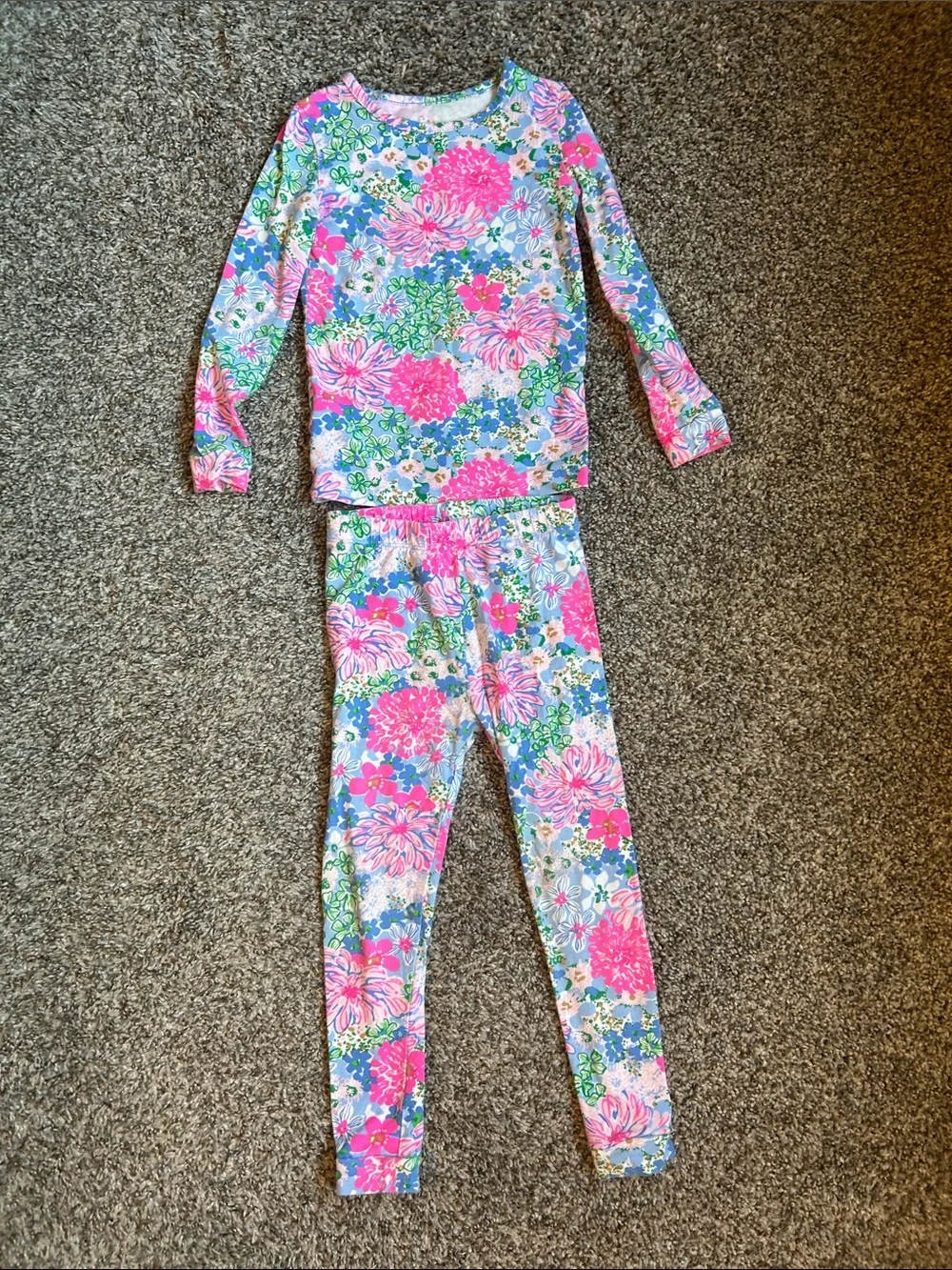 Lilly Pulitzer Girls Floral Long Sleeve Pajama Set in Pink & Blue