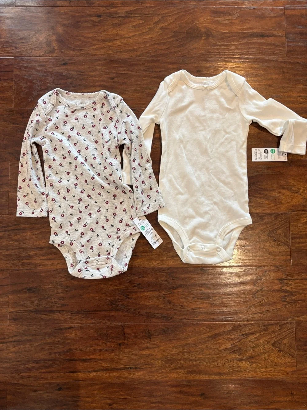 Carters Long-Sleeve White and Floral Baby One-Piece Bodysuits - 2-Pack