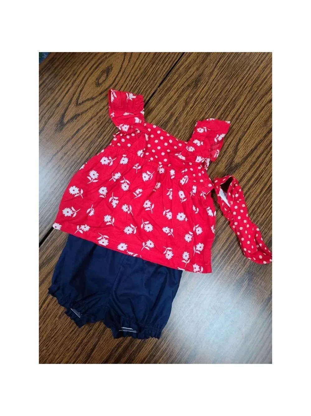Carter's Girls 6mos Red Blue Shorts Outfit, NWT 2-Piece Set