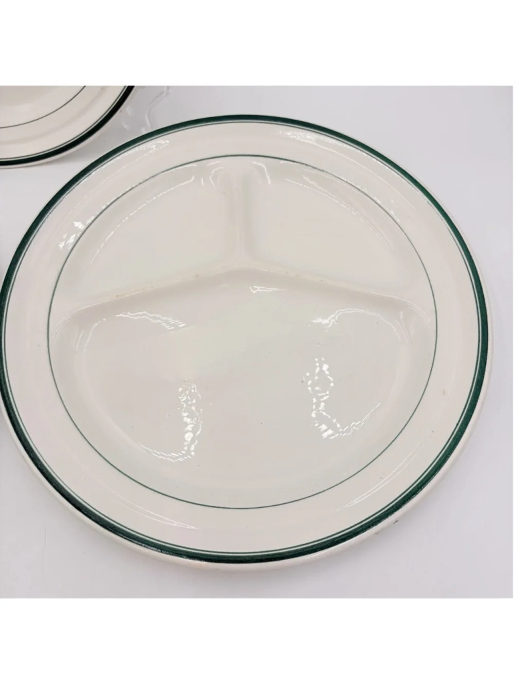 Vintage Japan 3 Compartment Divided Dinner Plates Green Stripe Set of 3 10”