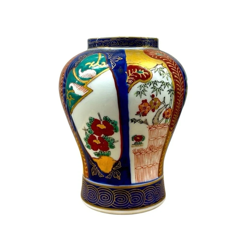 Vtg Gold Imari Japanese Porcelain‎ Vase Hand Painted Floral Gold Gilt 6