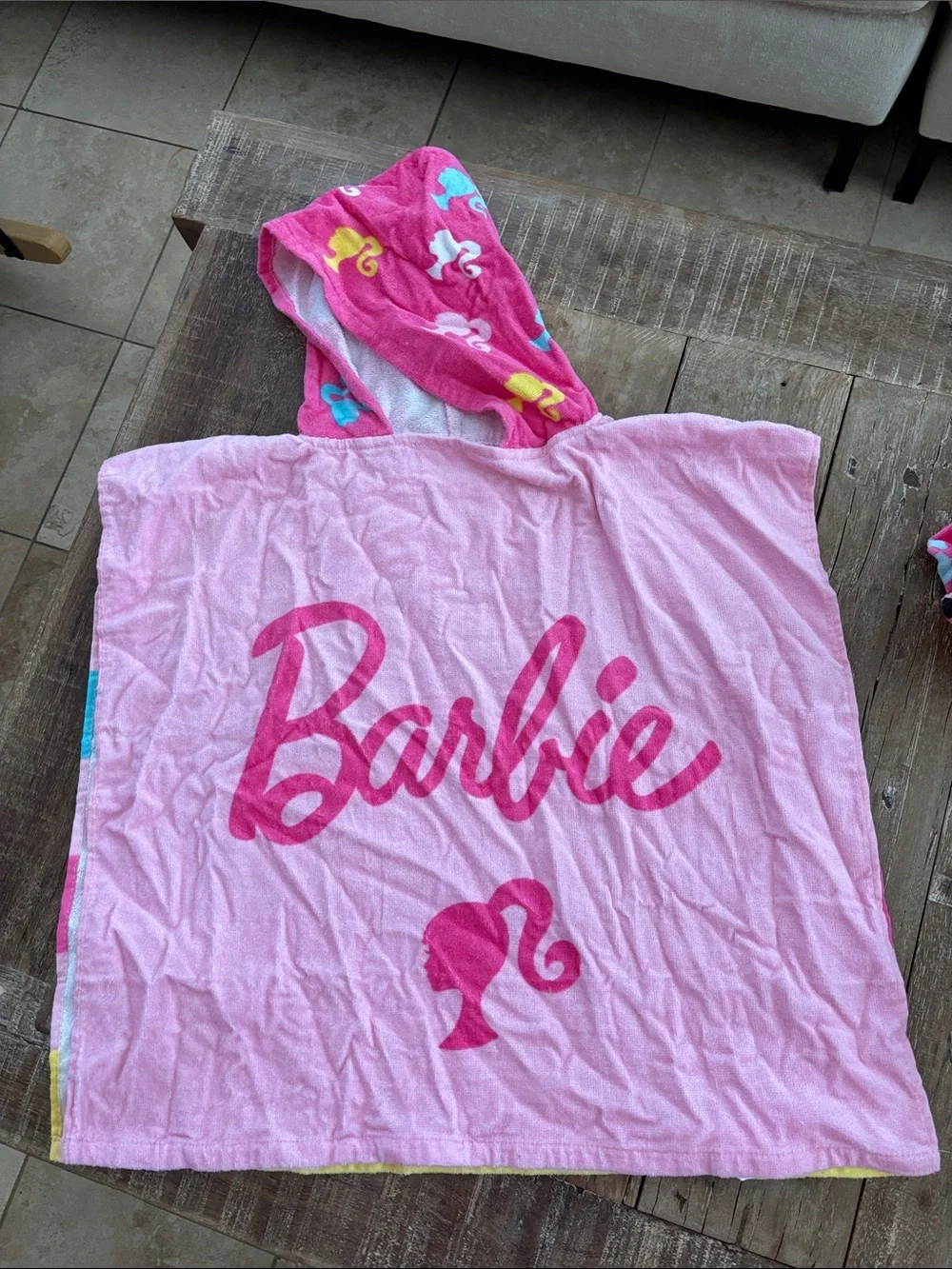 Barbie Beach Towel Hooded Cover-up -Never Worn/Rainbow Glitter Sunscreen -New