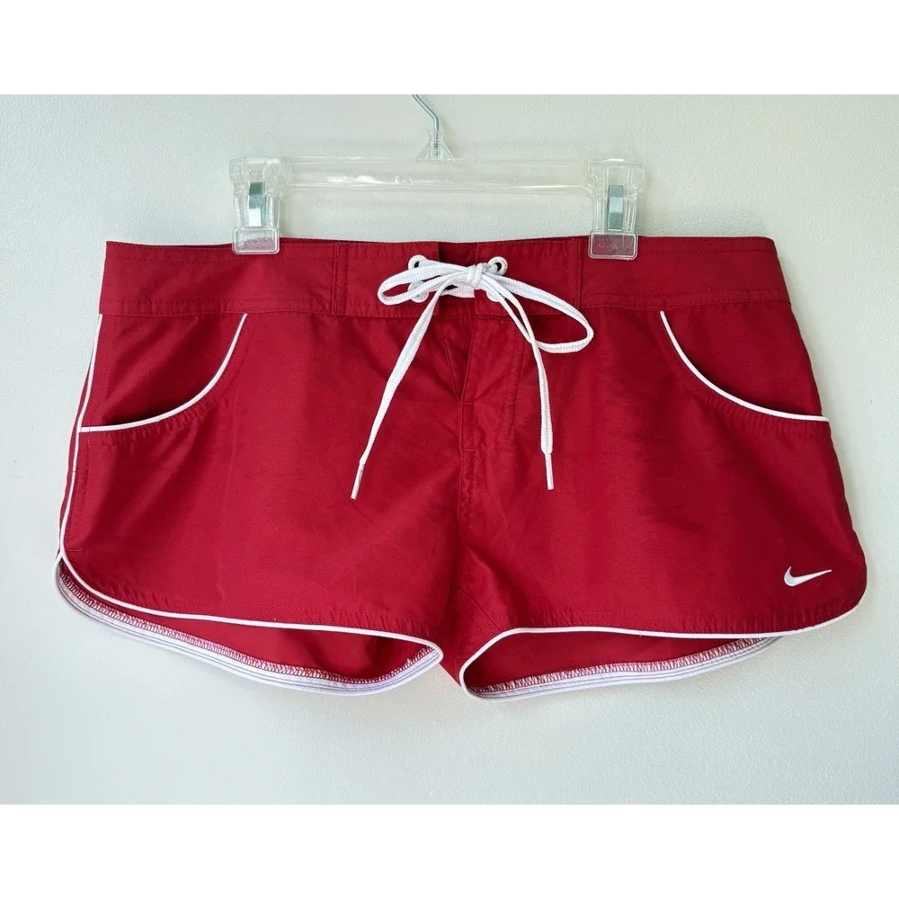 Nike Swim Women's Guard Shorts Small Red Lifeguard Retro Drawstring Summer