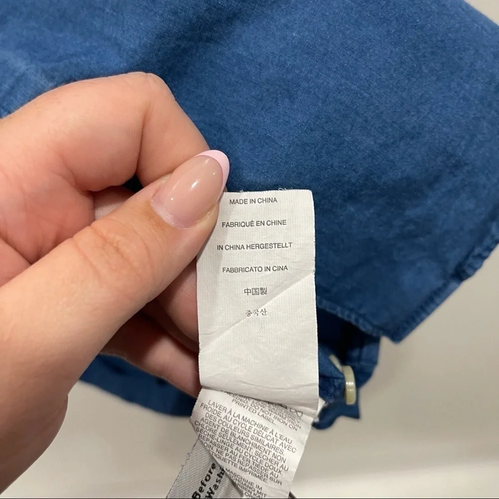 J. Crew Authentic Indigo Cotton Slim Fit Shirt Long Sleeve Blue Small