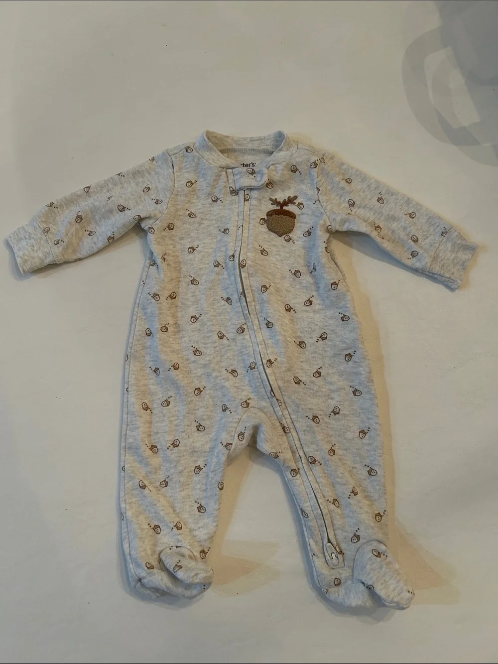 Carter's Light Gray Footed One-Piece with Acorn Accent
