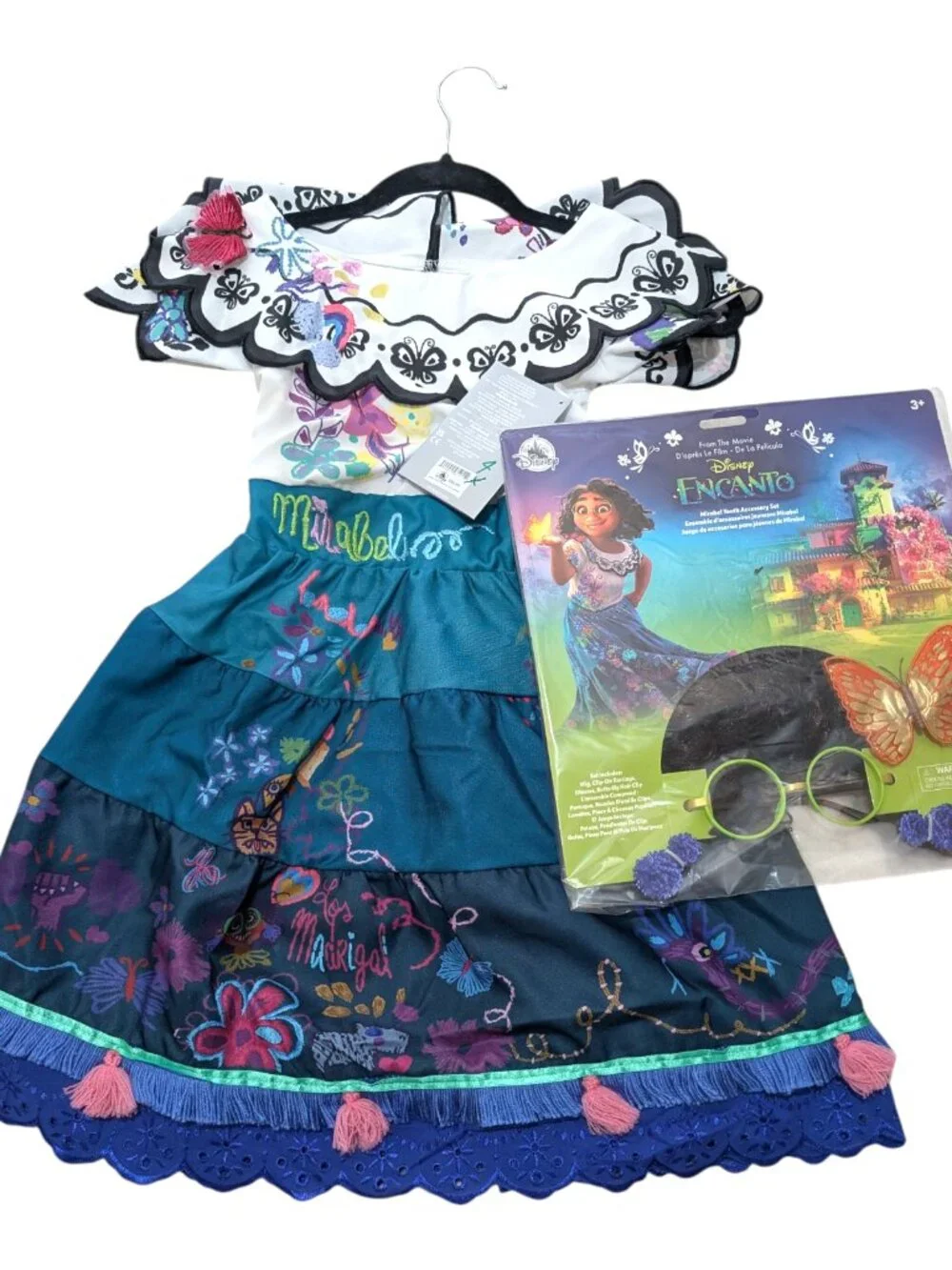 Disney Encanto Maribel Costume Size 4 Complete With Wig and Glasses