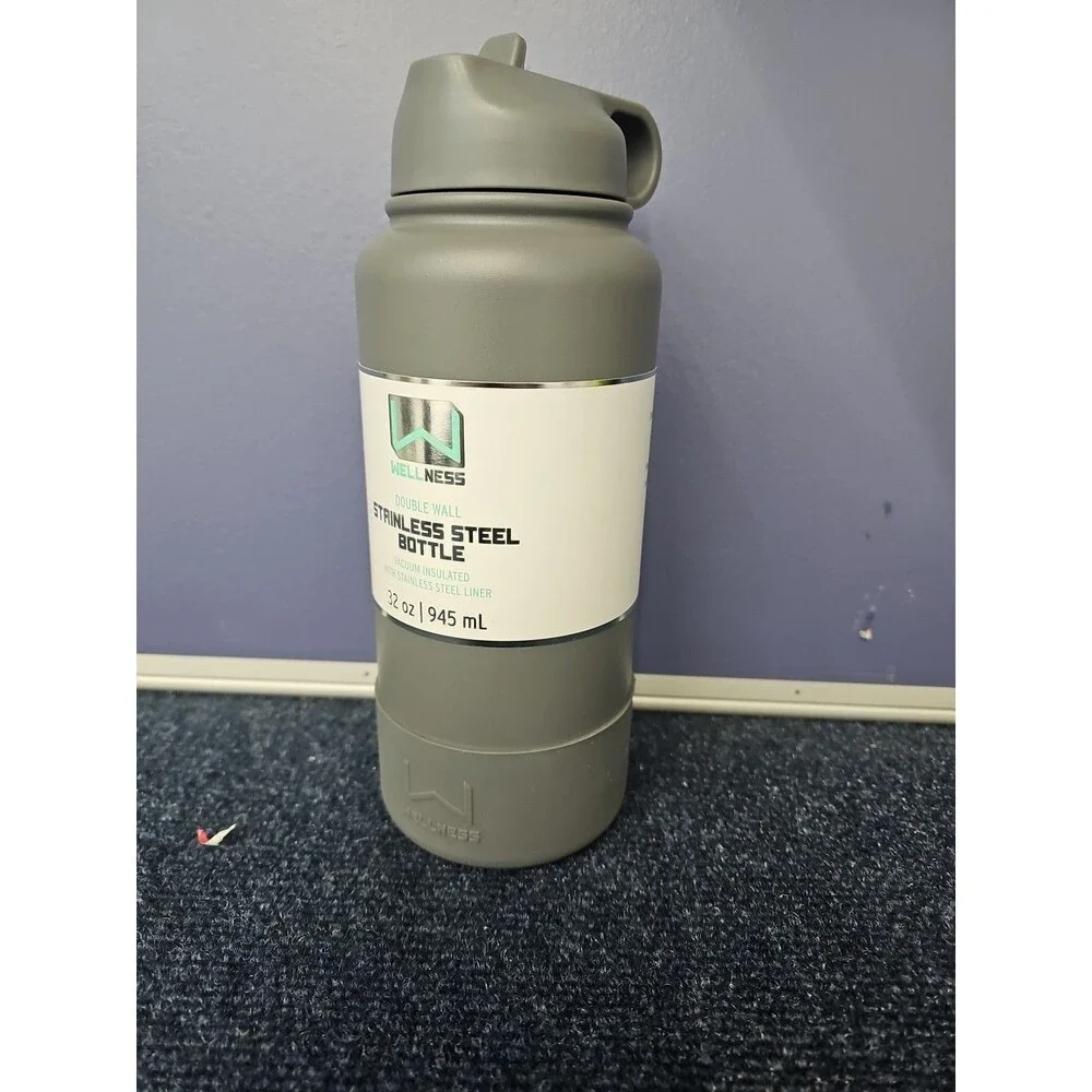 Insulated Stainless Steel Double Wall Bottle 32 Oz Gray New