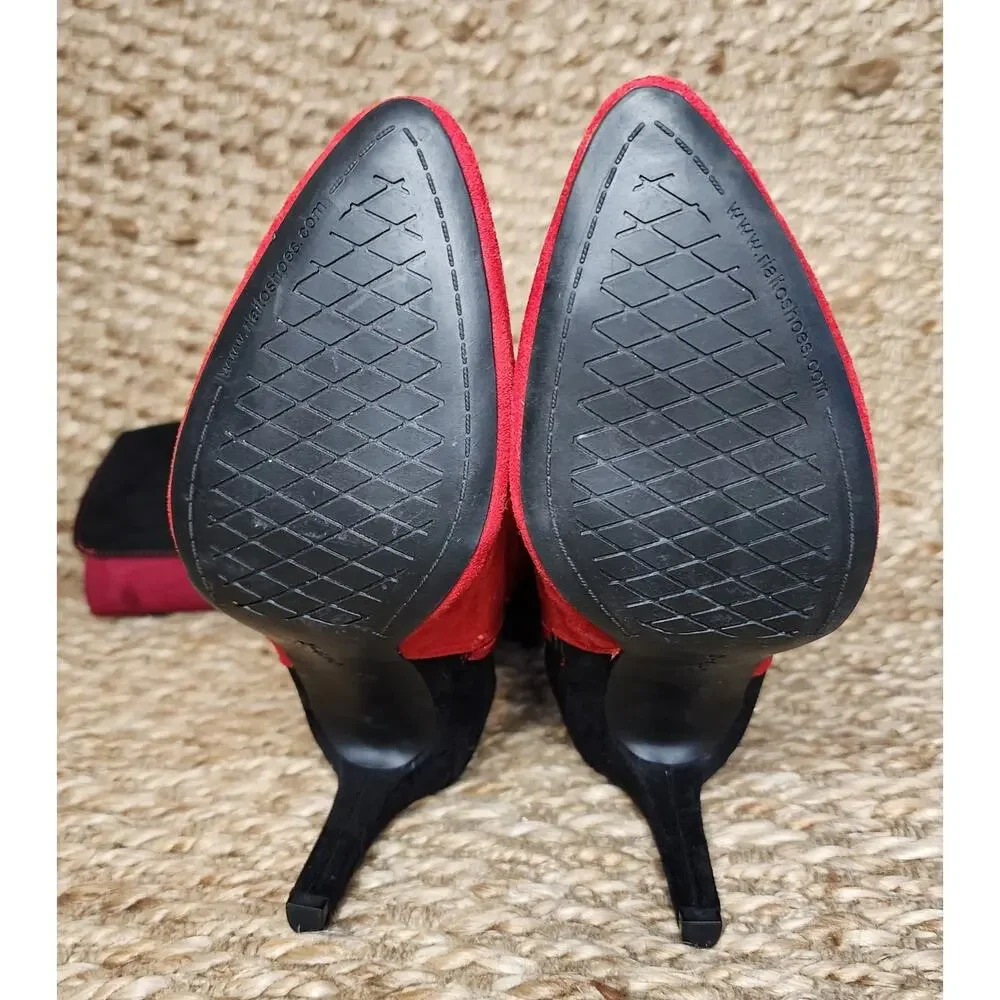 Rialto Carpio Tall Over Knee Suede Boots Red Black Colorblock Heeled Size 9.5 M