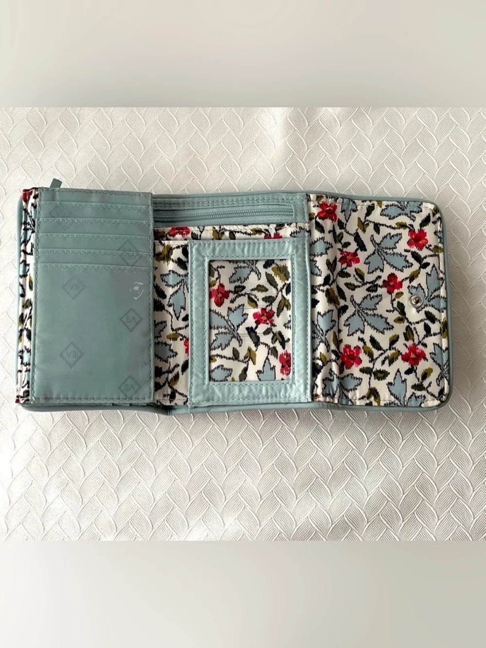 Vera Bradley Quilted Floral Wallet in Light Blue with Pink & Green Accents