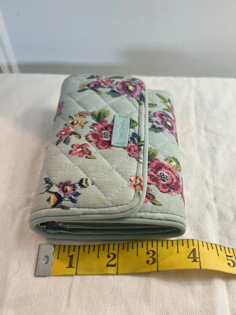 Vera Bradley Quilted Floral Wallet in Light Blue with Pink & Green Accents