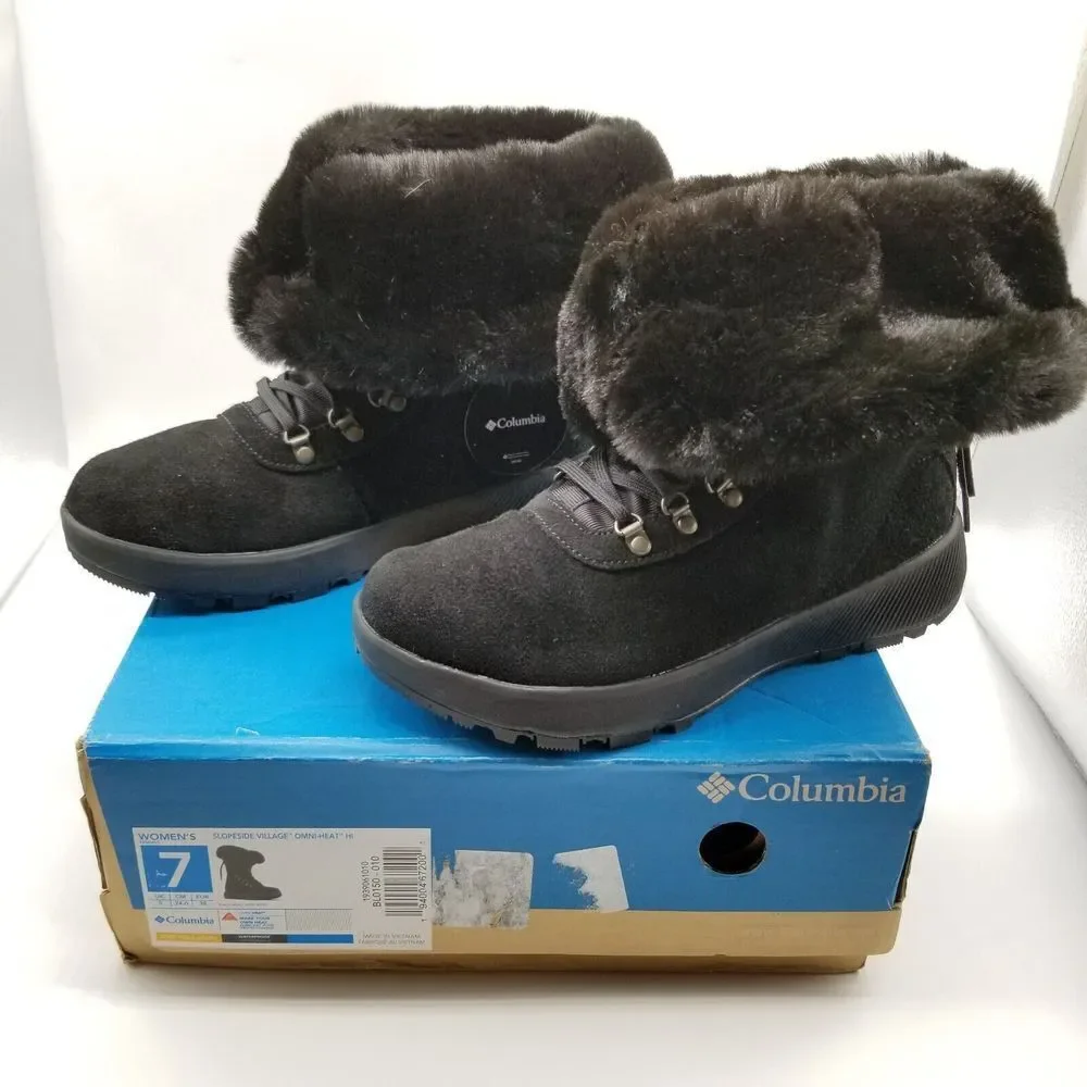 Columbia Womens‎ Slopeside Village Omni-Heat Hi Snow Boots Size 7  8 Black/Mud