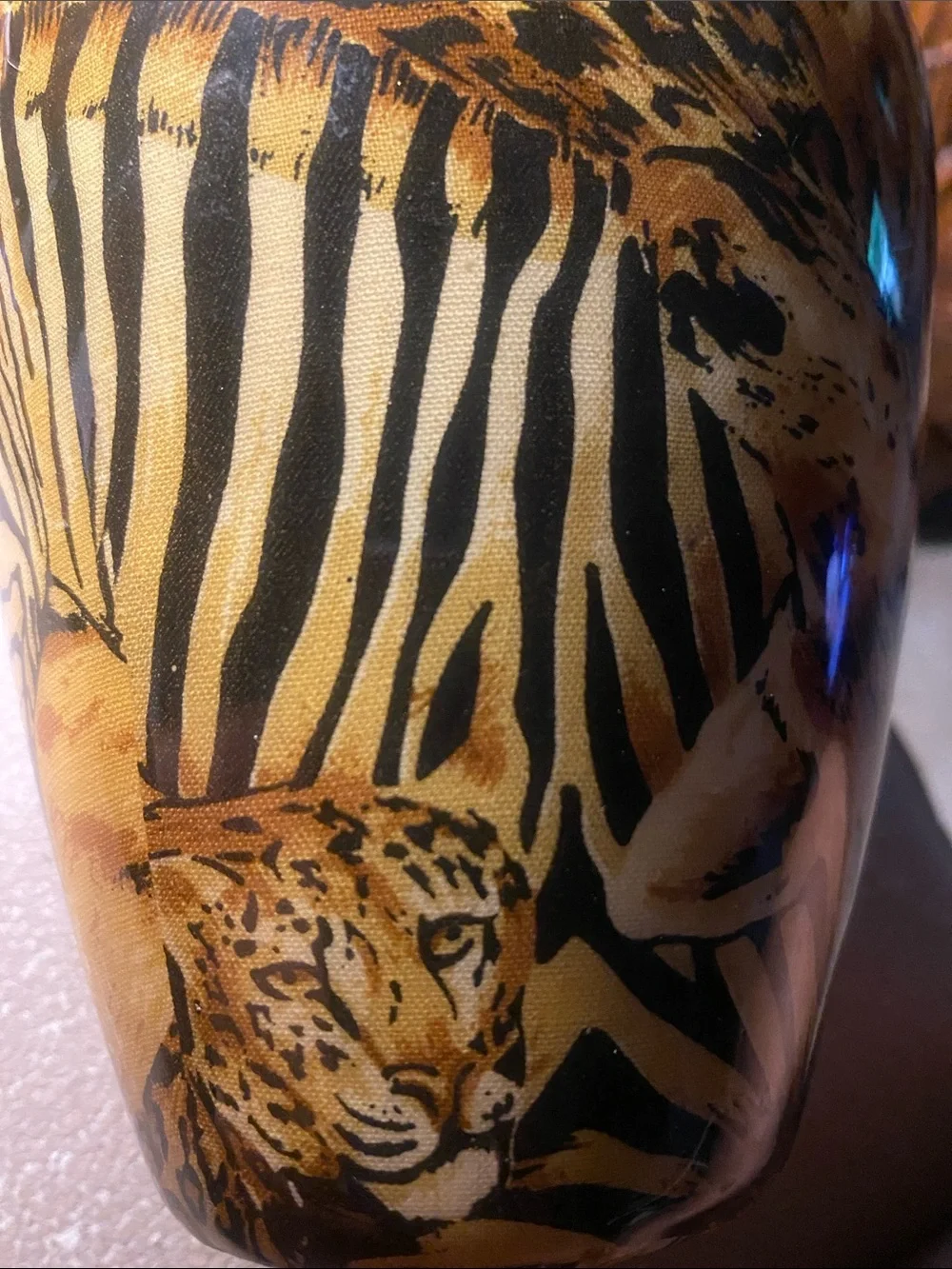 Vintage Safari Decorative Vase: African Jungle Patchwork Ceramic Decor