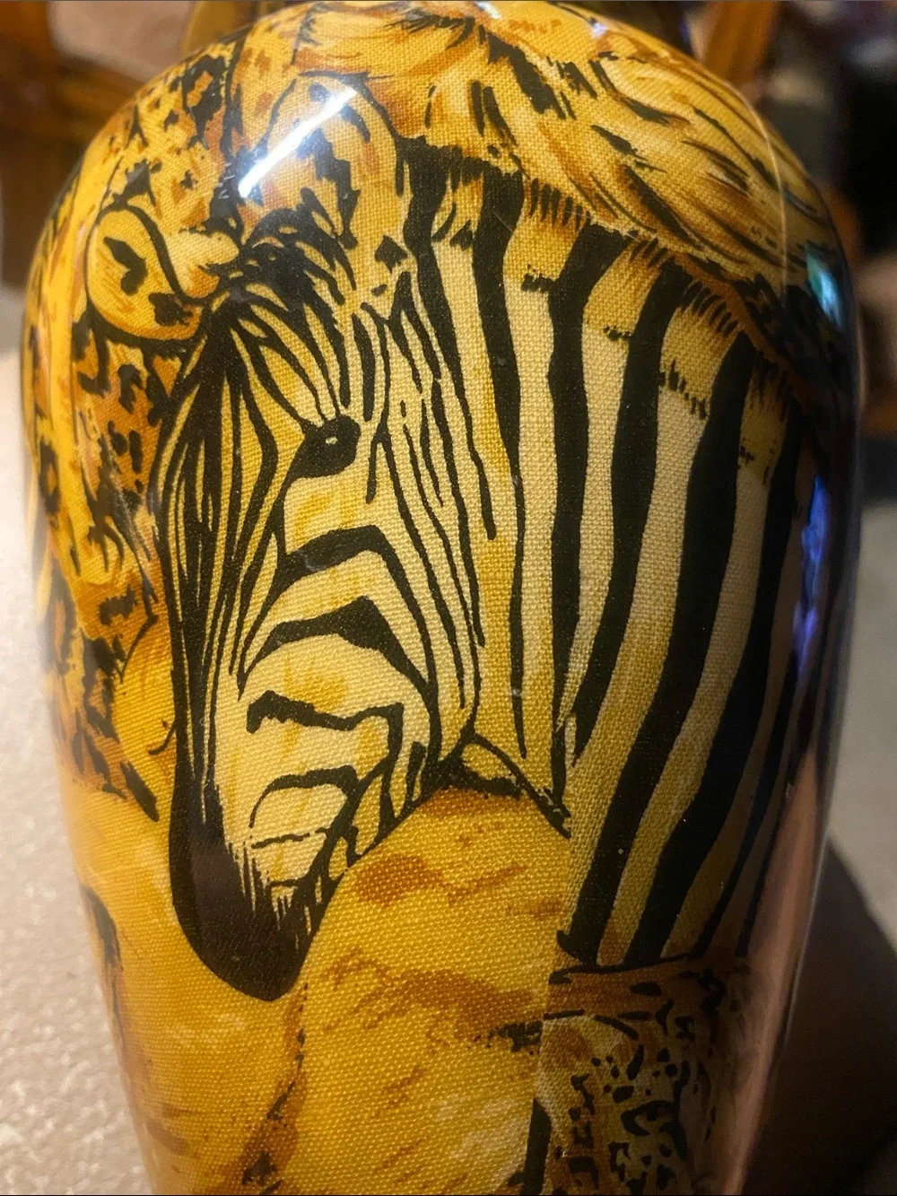 Vintage Safari Decorative Vase: African Jungle Patchwork Ceramic Decor