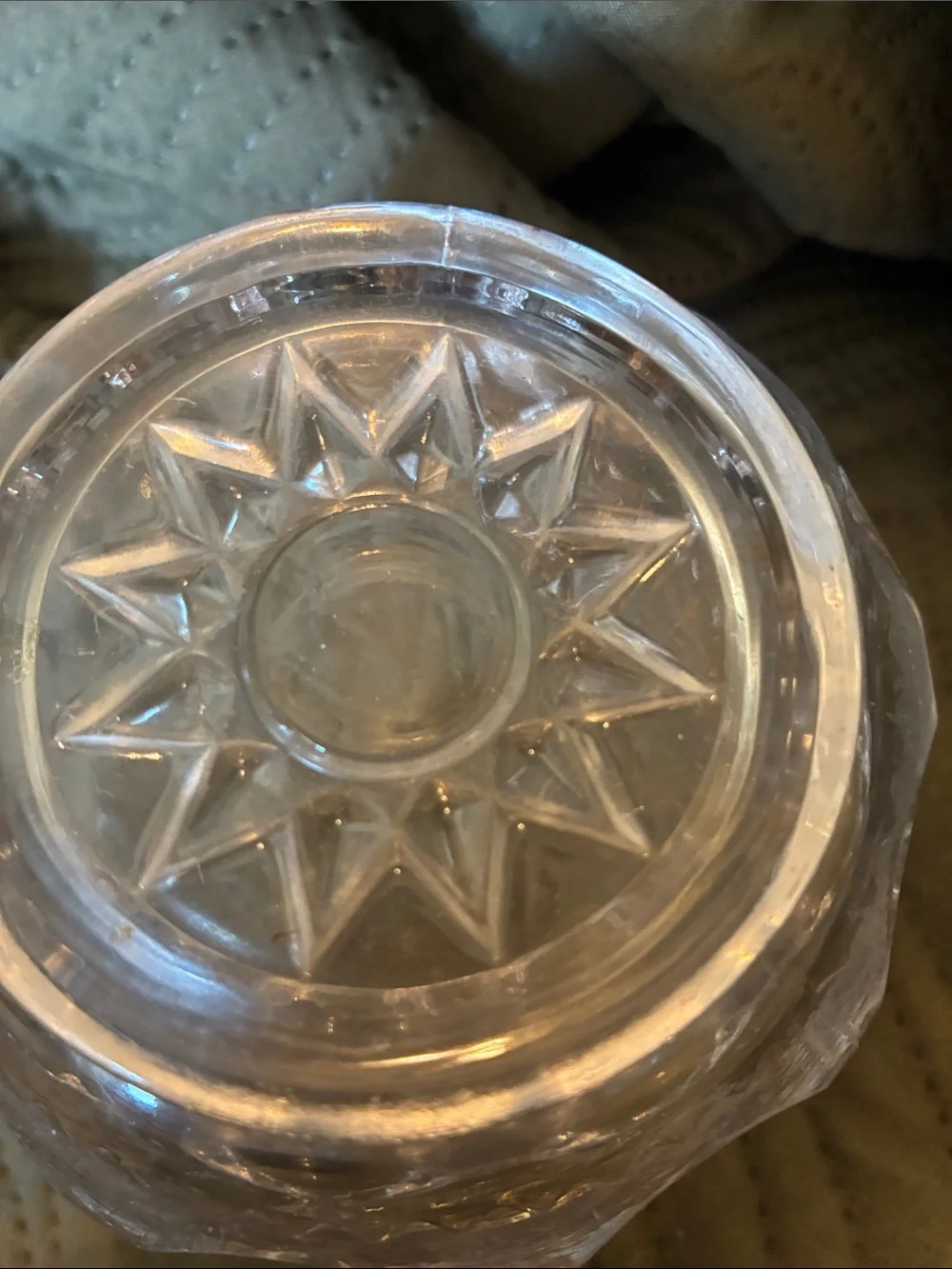 Vintage Clear Glass Decorative Holder with Etched Floral Design
