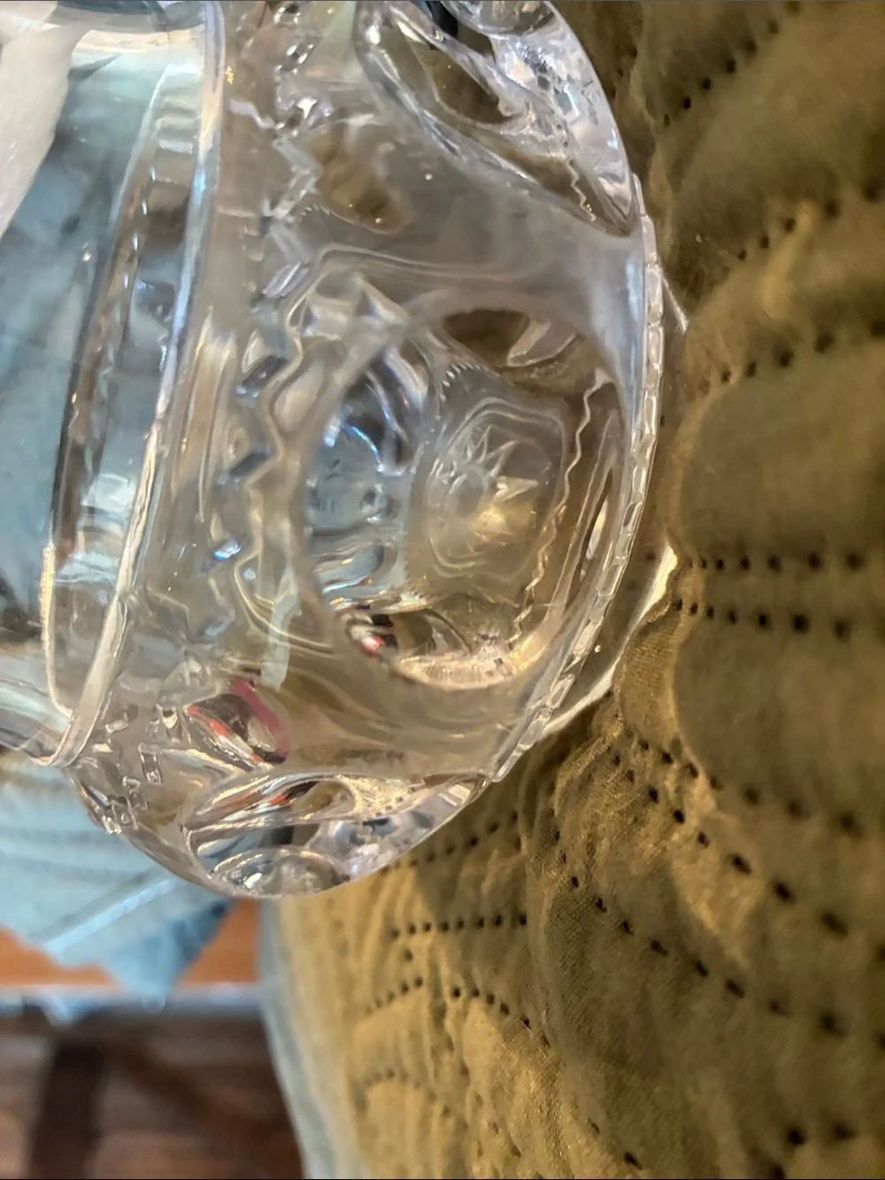 Vintage Clear Glass Decorative Holder with Etched Floral Design