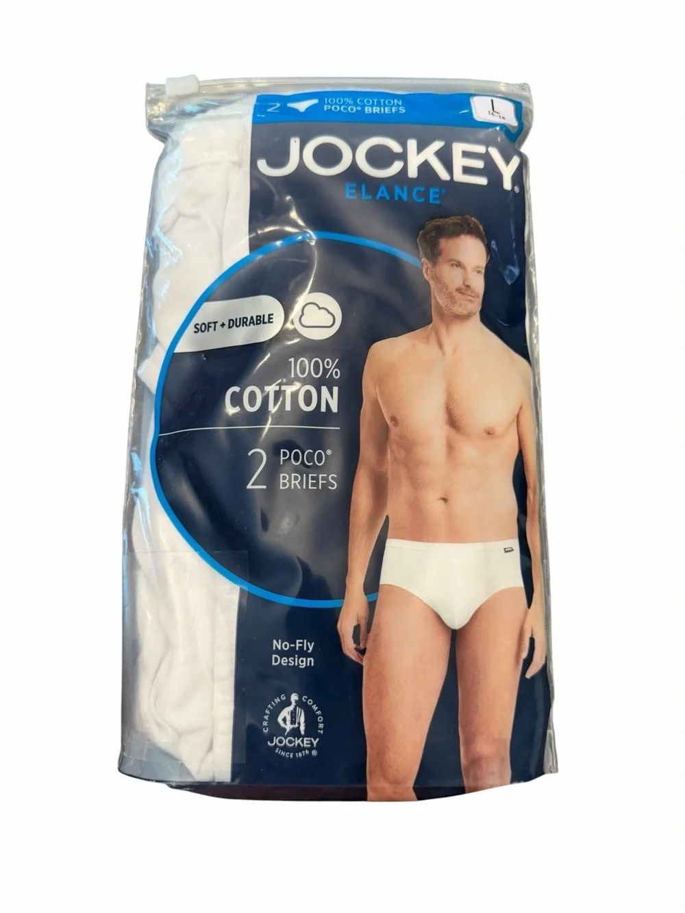 New Men's Jockey 2-Pack Poco Briefs Underwear 100% Cotton White Large 36-38
