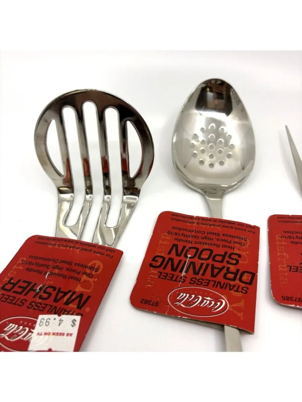 Coca-Cola 4 Pc Bottle Handle Kitchen Utensil Set Spoon Ladle Fork Masher Vintage