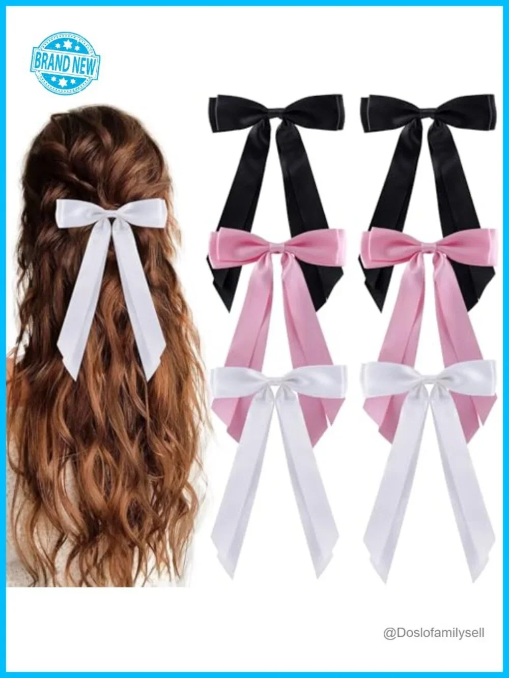 6Pcs Hair Bows Clips Silky Satin Ribbon Alligator Barrettes French Hair