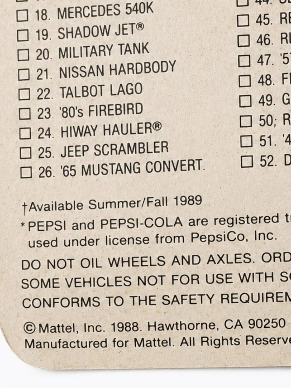 Hot Wheels vintage 1989