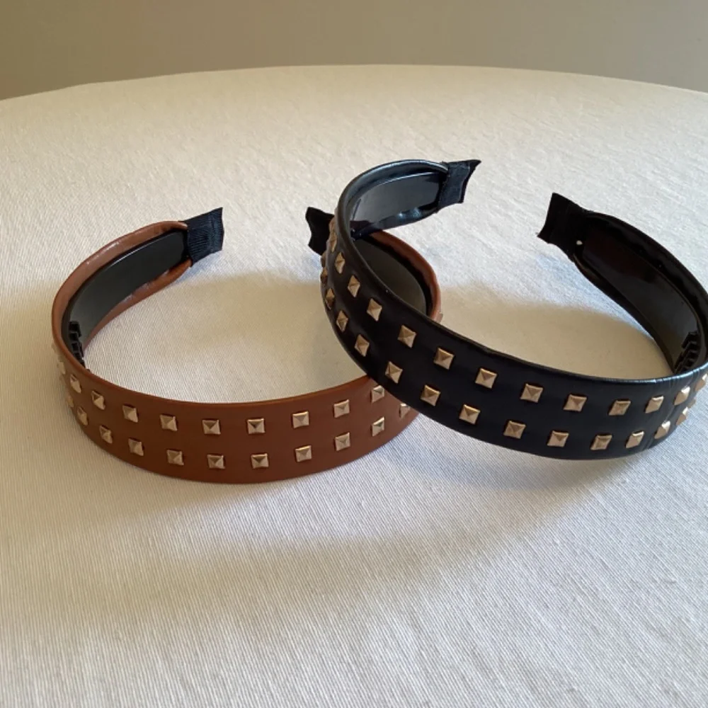 2 Gold Studded Headbands Black, Tan