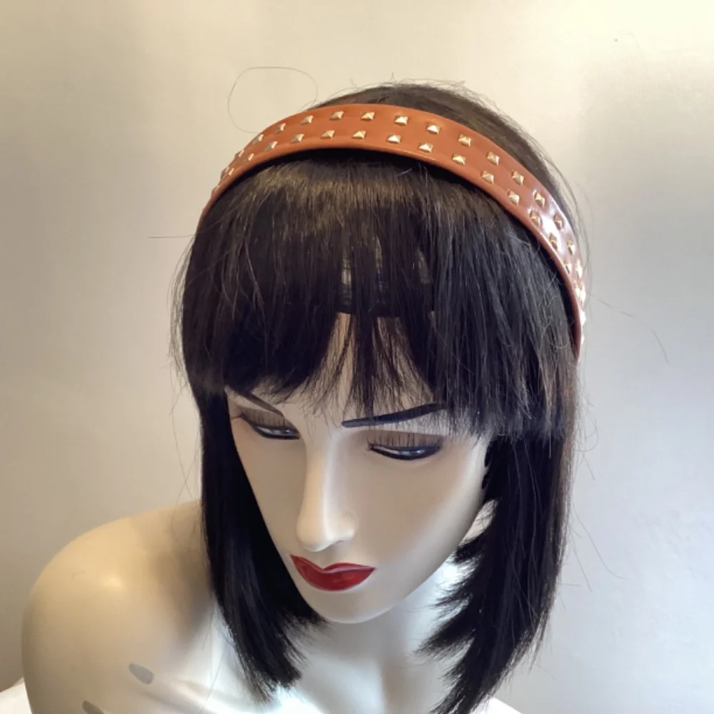 2 Gold Studded Headbands Black, Tan